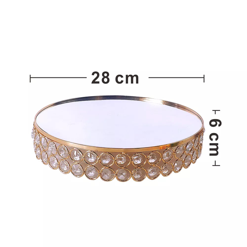 Gold Crystal Cake Stand Round Mirror Metal  