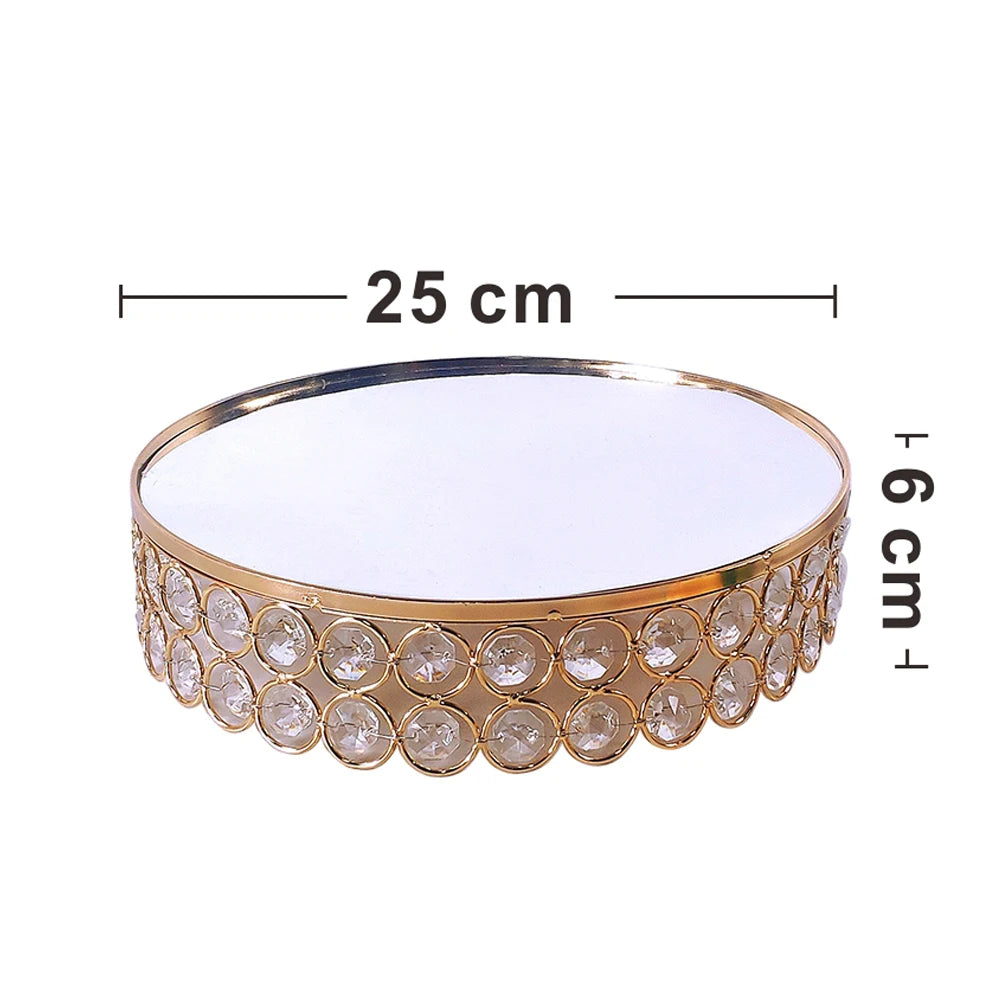 Gold Crystal Cake Stand Round Mirror Metal  