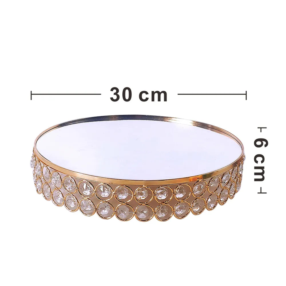 Gold Crystal Cake Stand Round Mirror Metal  