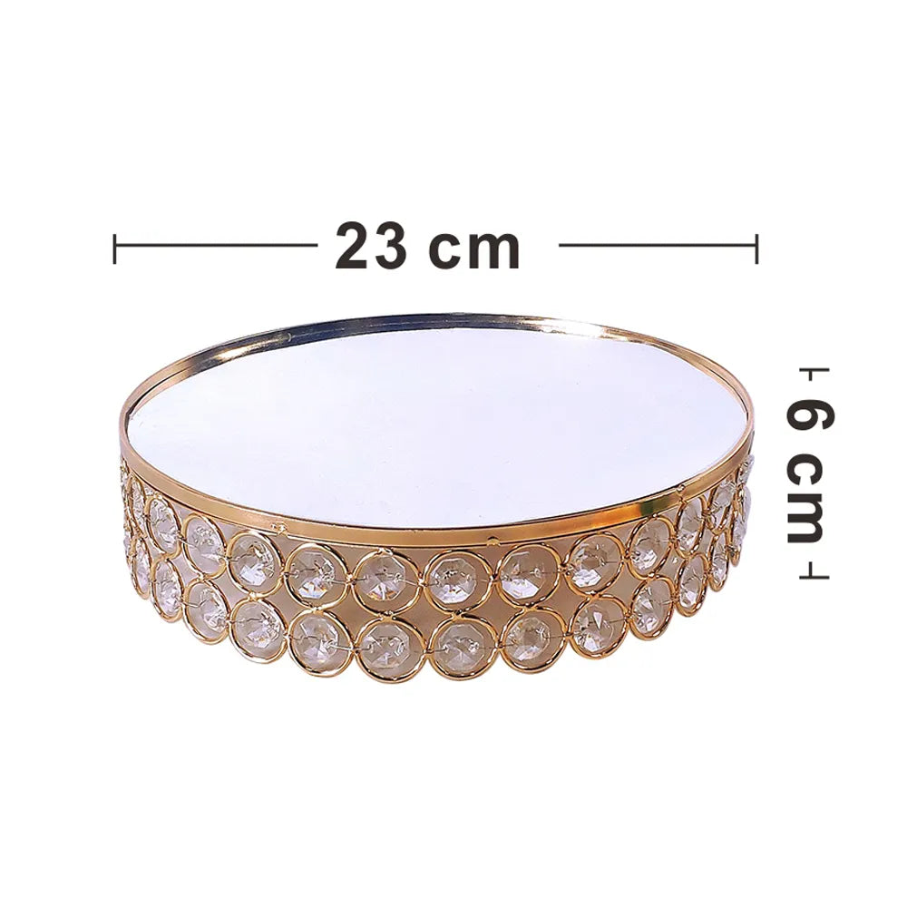 Gold Crystal Cake Stand Round Mirror Metal  