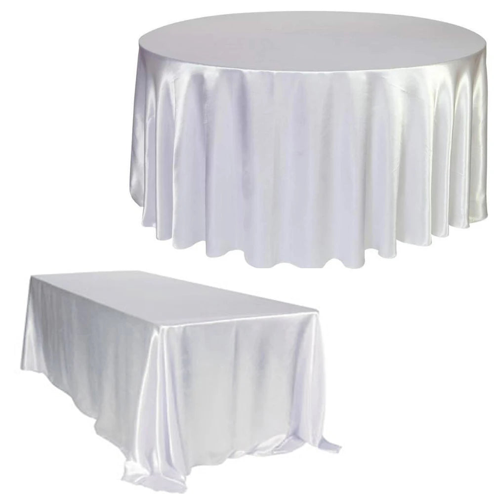 White Round/Rectangle Satin Tablecloth  