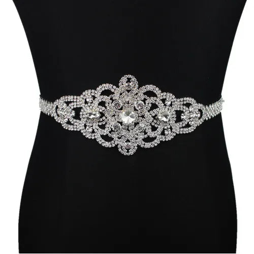 Handmade Silver Bridal Belt Rhinestone Waistband Applique  