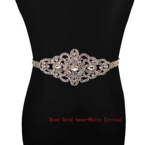 Handmade Silver Bridal Belt Rhinestone Waistband Applique  