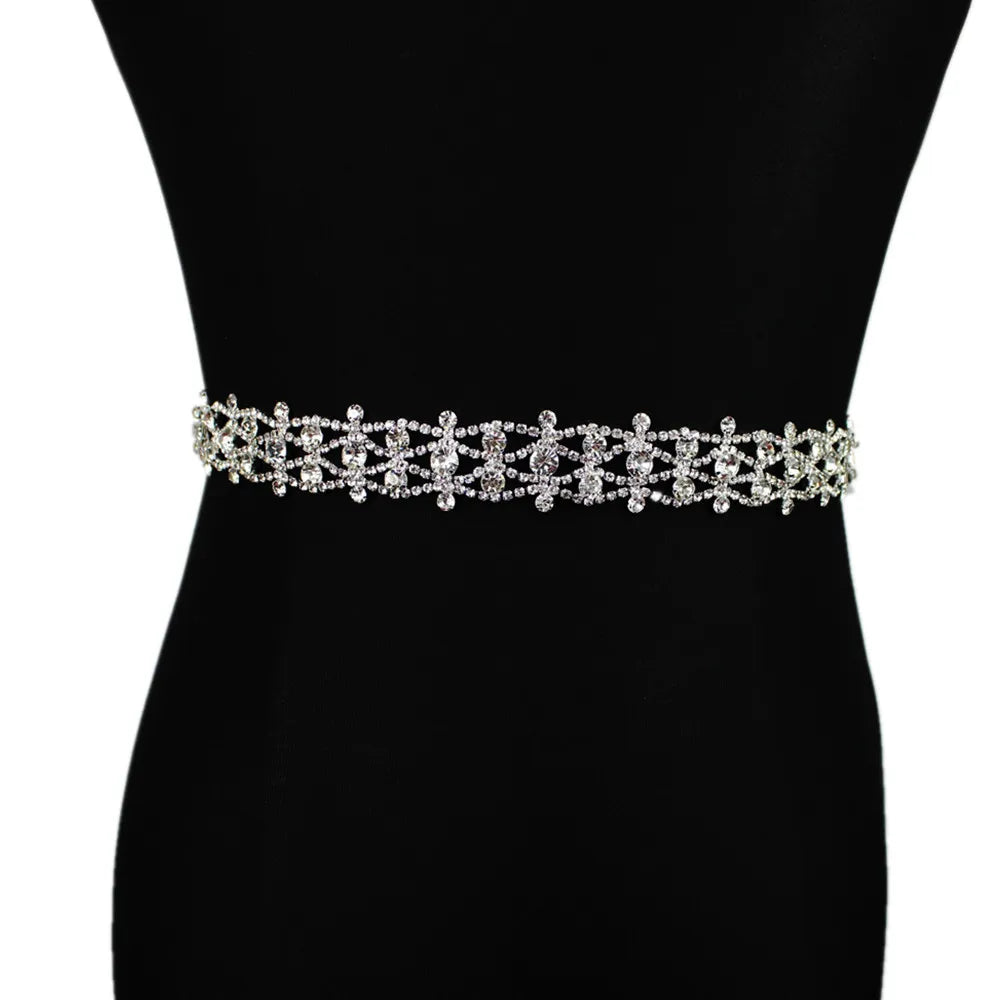 Handmade Silver Bridal Belt Rhinestone Waistband Applique  