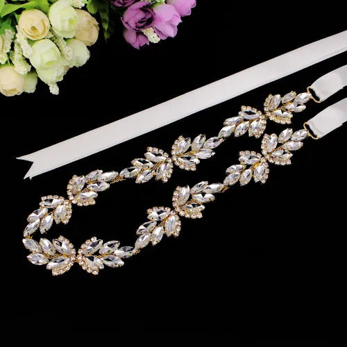 Handmade Silver Bridal Belt Rhinestone Waistband Applique  