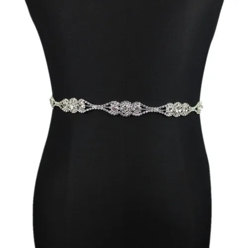 Handmade Silver Bridal Belt Rhinestone Waistband Applique  