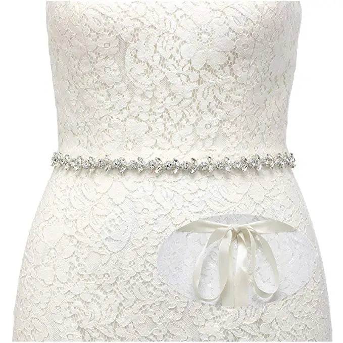 Handmade Silver Bridal Belt Rhinestone Waistband Applique  