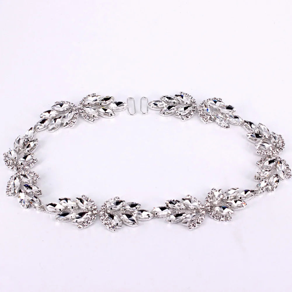 Handmade Silver Bridal Belt Rhinestone Waistband Applique  