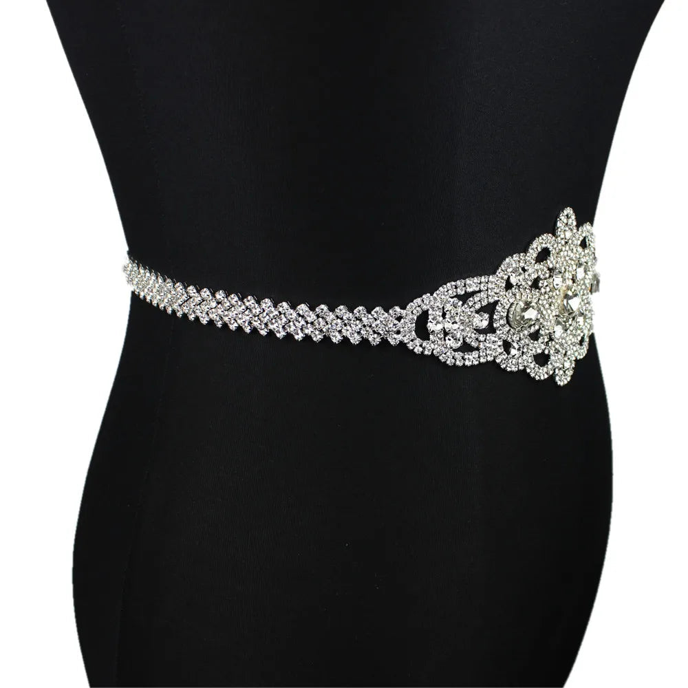 Handmade Silver Bridal Belt Rhinestone Waistband Applique  