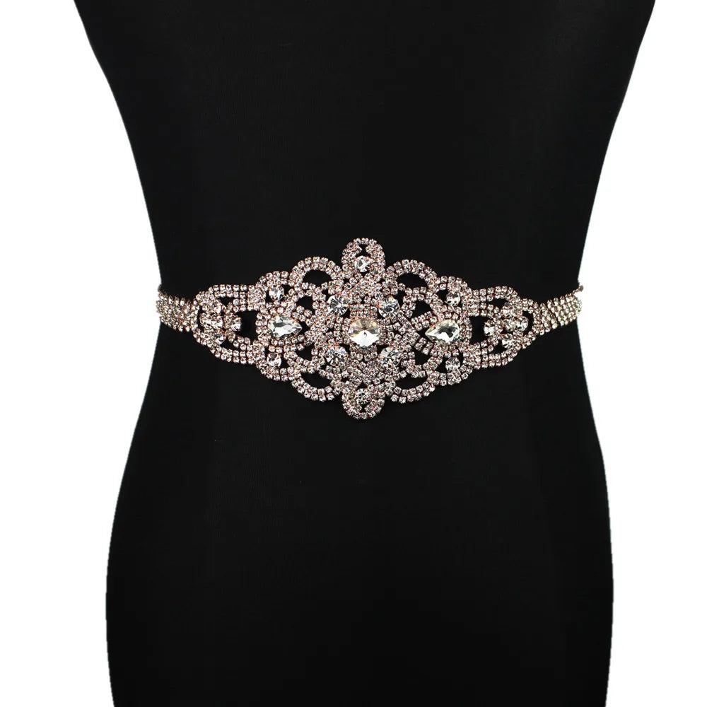 Handmade Silver Bridal Belt Rhinestone Waistband Applique  