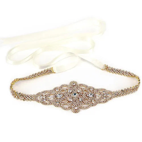 Handmade Silver Bridal Belt Rhinestone Waistband Applique  