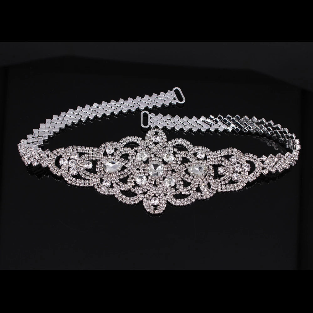 Handmade Silver Bridal Belt Rhinestone Waistband Applique  