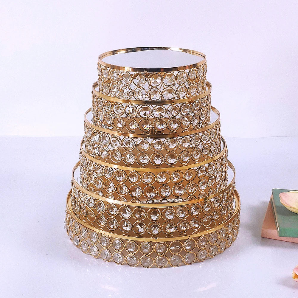 Gold Crystal Cake Stand Round Mirror Metal  