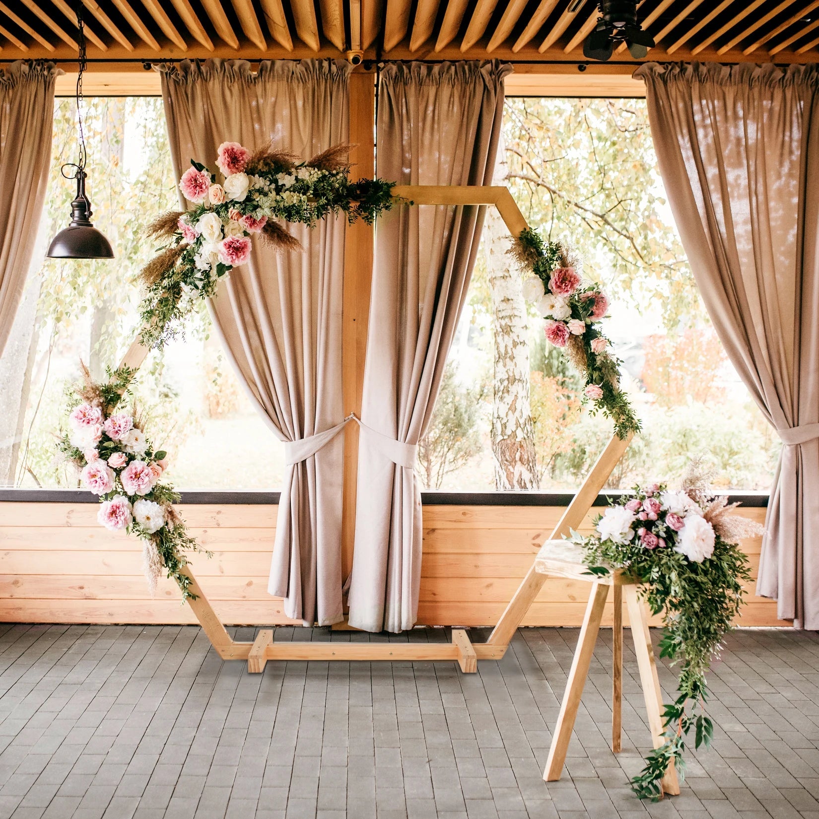 Hexagonal Wooden Wedding Ceremony Arch Bridal Backdrop Arch  