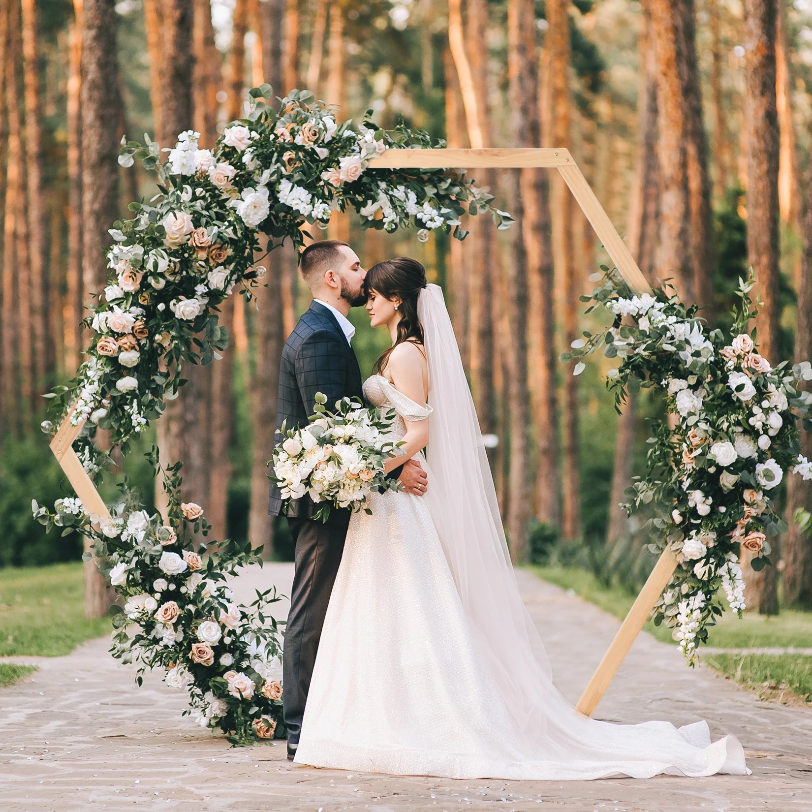 Hexagonal Wooden Wedding Ceremony Arch Bridal Backdrop Arch  