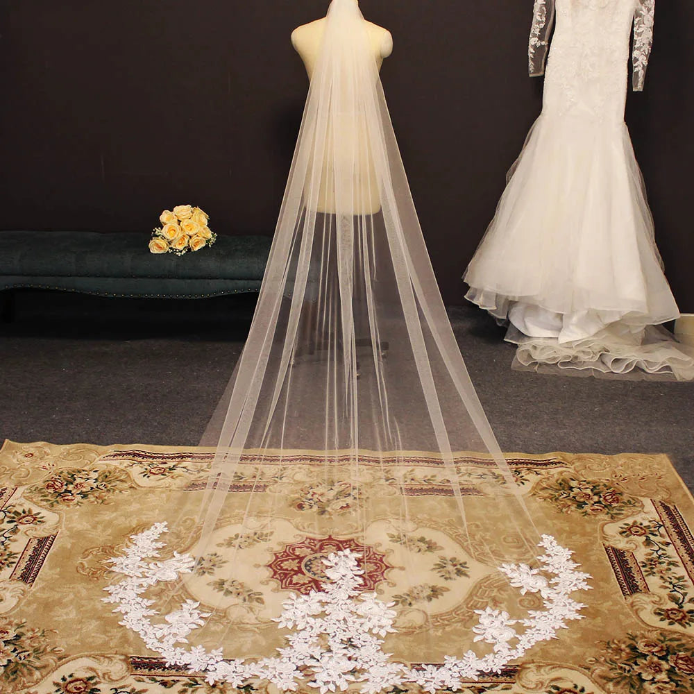 Lace Wedding Veil with Comb White Ivory 3 Meters One Layer  