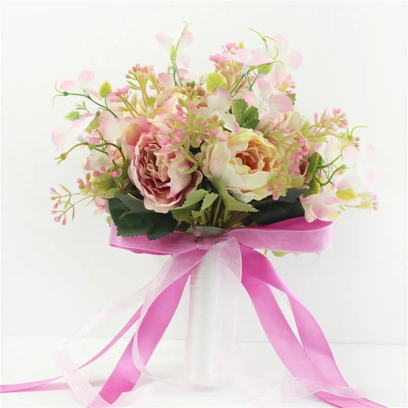 Bouquet Flowers Artificial Silk Peony Champagne  