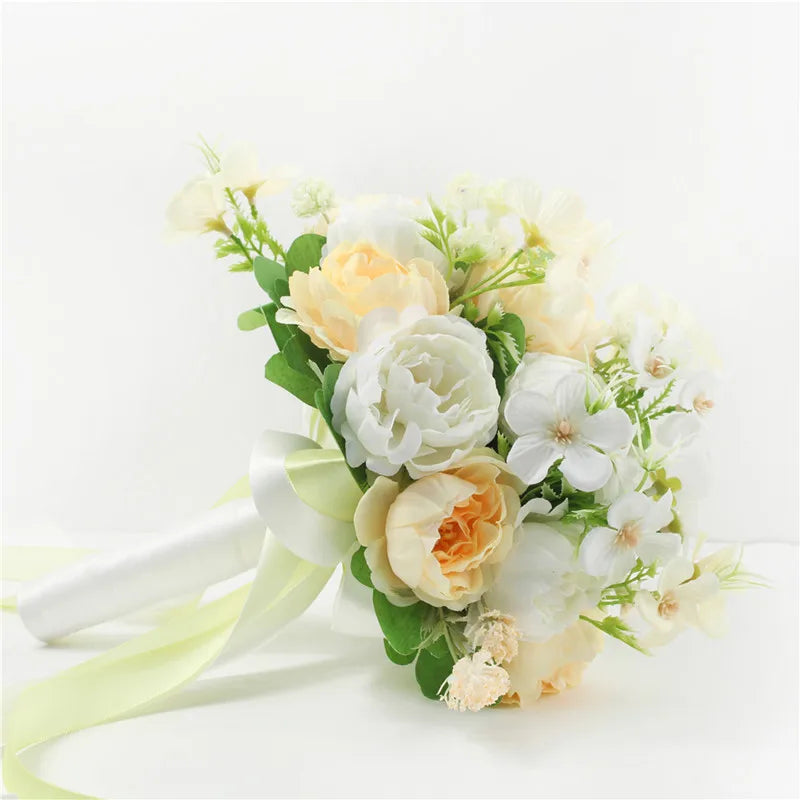 Bouquet Flowers Artificial Silk Peony Champagne  