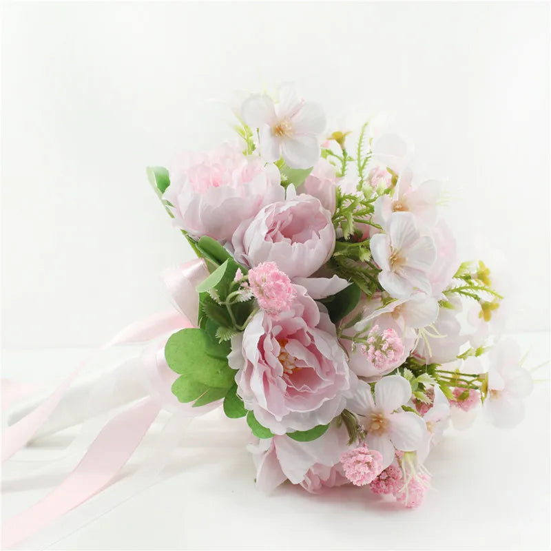 Bouquet Flowers Artificial Silk Peony Champagne  