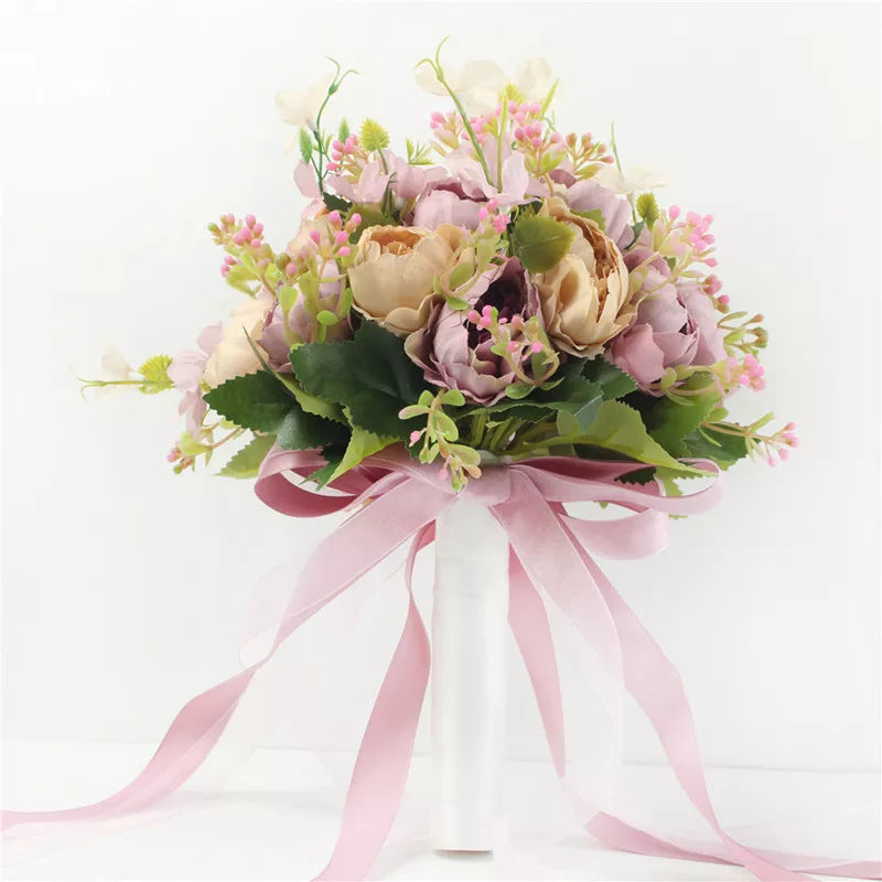 Bouquet Flowers Artificial Silk Peony Champagne  