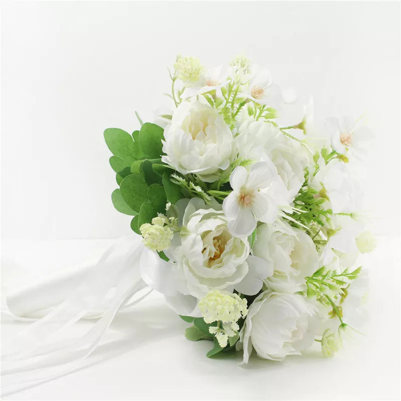 Bouquet Flowers Artificial Silk Peony Champagne  