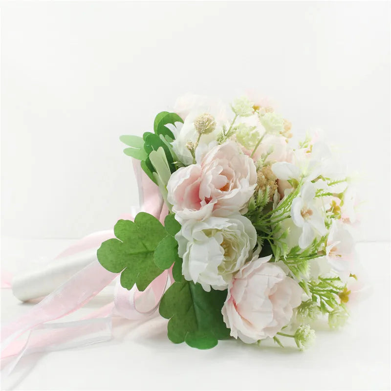 Bouquet Flowers Artificial Silk Peony Champagne  