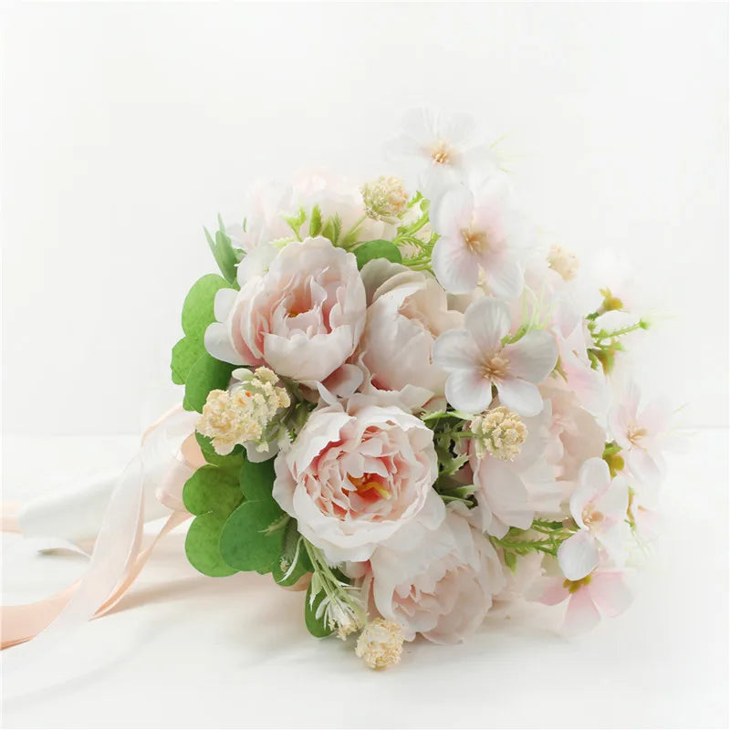 Bouquet Flowers Artificial Silk Peony Champagne  