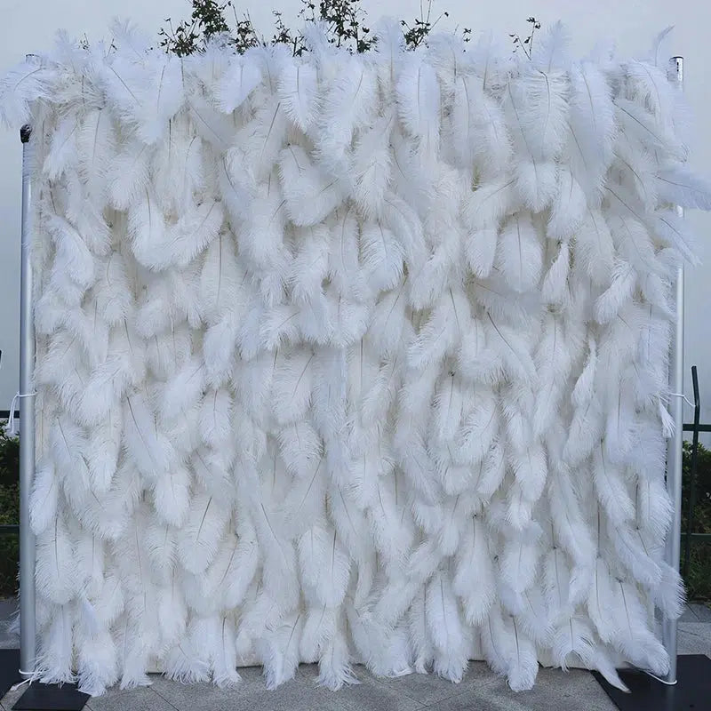 Luxury 5D Fabric Rolling Up Curtain Wedding Backdrop Feather  