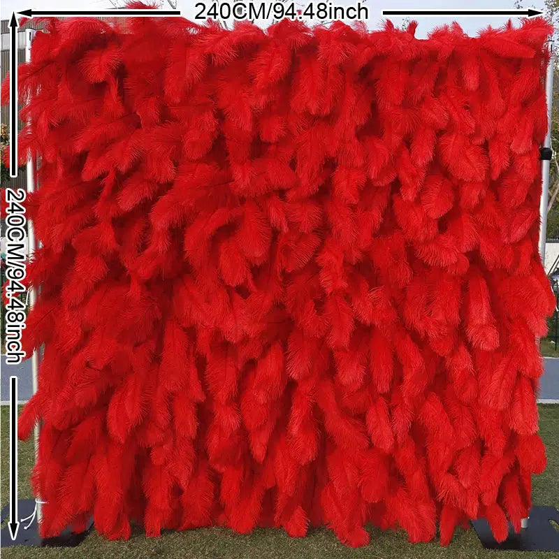 Luxury 5D Fabric Rolling Up Curtain Wedding Backdrop Feather  