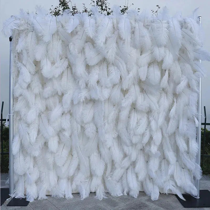 Luxury 5D Fabric Rolling Up Curtain Wedding Backdrop Feather  