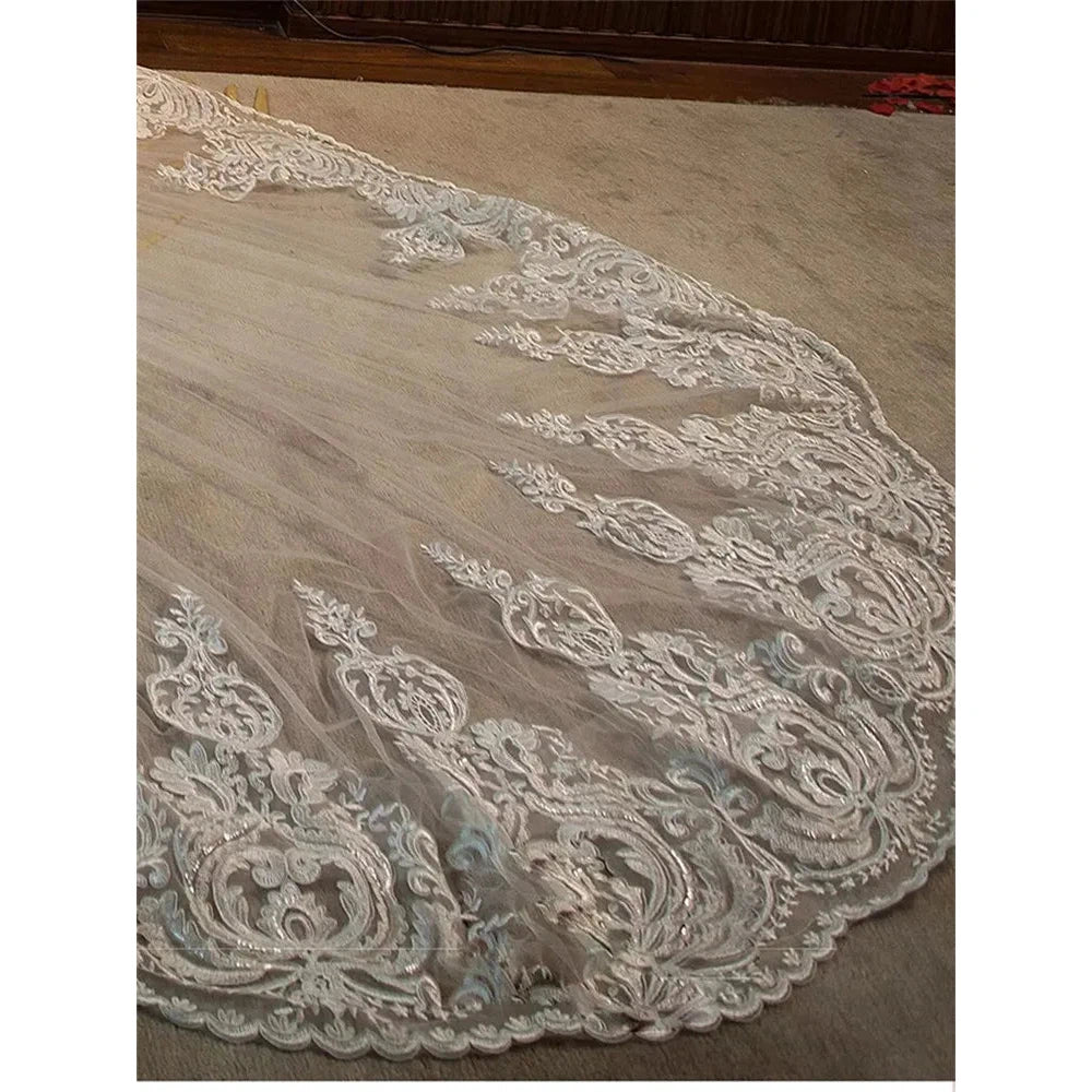 Luxury High Quality White/Ivory Long Bridal Veils Cathedral Length Lace 4M  