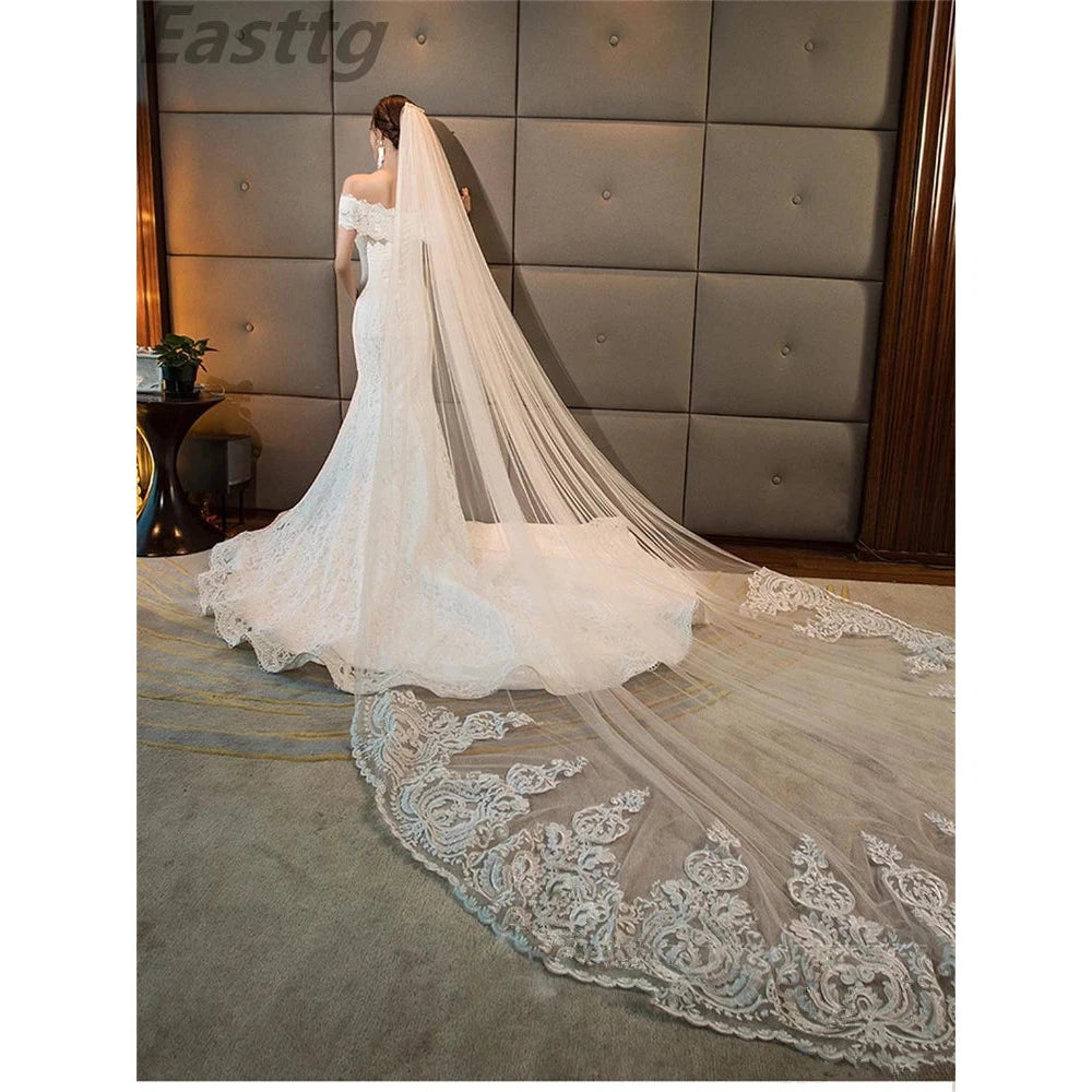 Luxury High Quality White/Ivory Long Bridal Veils Cathedral Length Lace 4M  