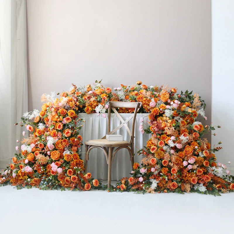 Luxury Orange Floral Wedding Backdrop Decor Rose hydrangea Flowers  