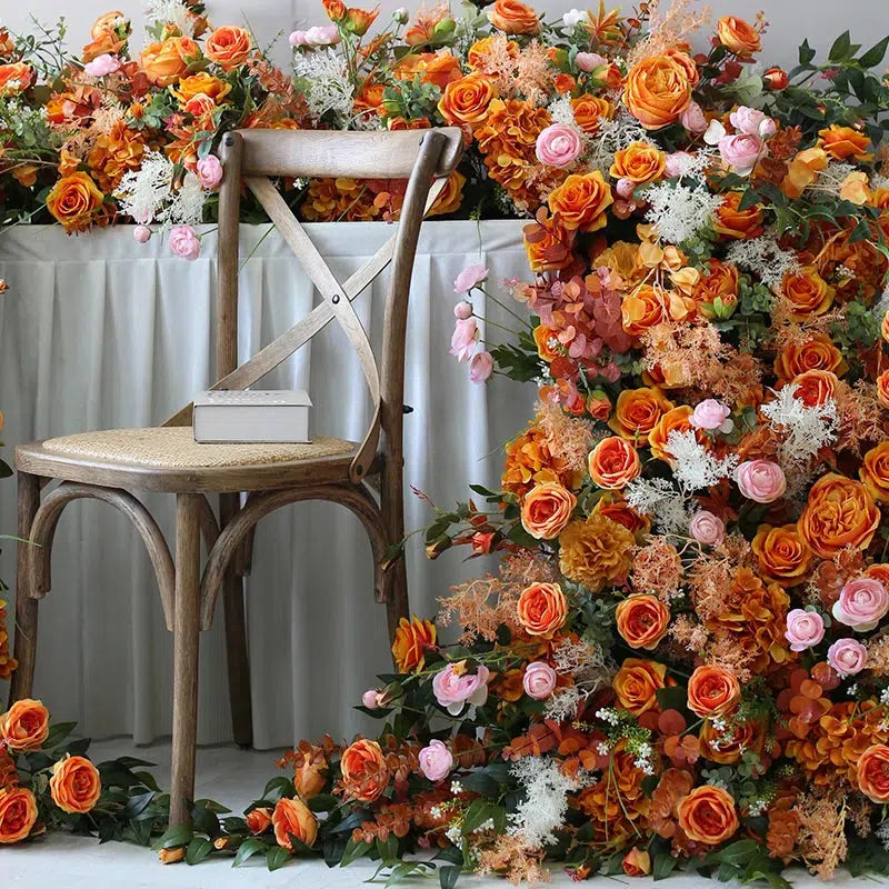 Luxury Orange Floral Wedding Backdrop Decor Rose hydrangea Flowers  