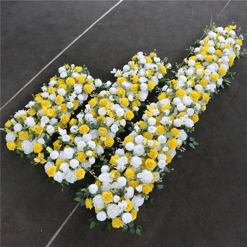 Luxury White Yellow Rose Artificial Flower Row Green Leaves Wedding Arch Backdrop  