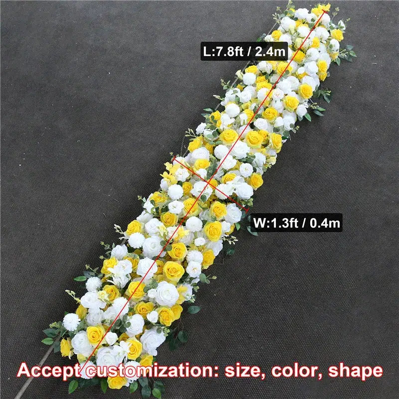 Luxury White Yellow Rose Artificial Flower Row Green Leaves Wedding Arch Backdrop  