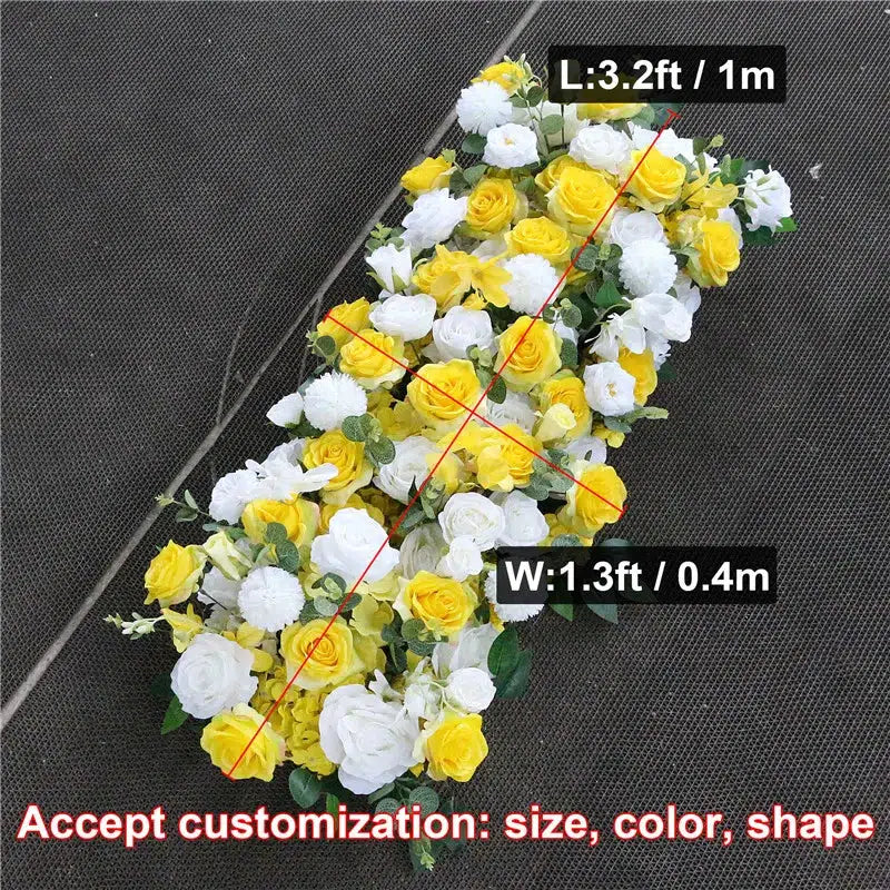 Luxury White Yellow Rose Artificial Flower Row Green Leaves Wedding Arch Backdrop  