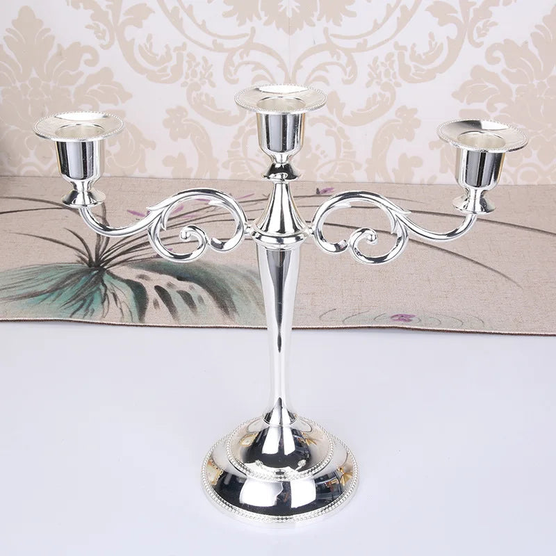 Metal Gold Bronze Plated Candle Holder Retro 3-Arms Candelabra  