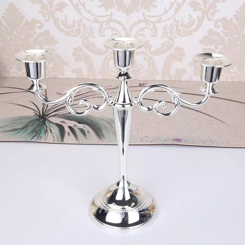 Metal Gold Bronze Plated Candle Holder Retro 3-Arms Candelabra  