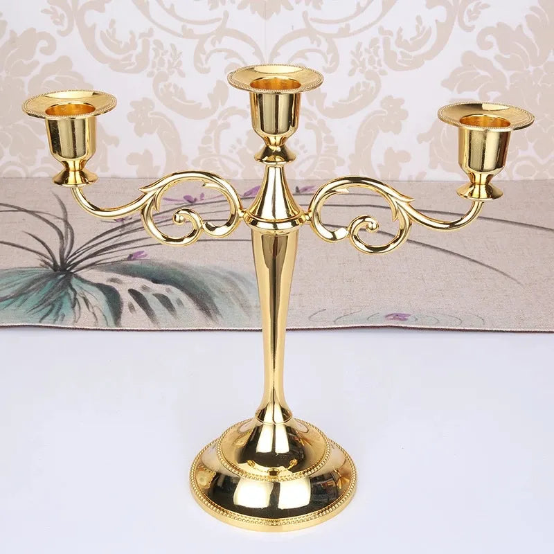 Metal Gold Bronze Plated Candle Holder Retro 3-Arms Candelabra  