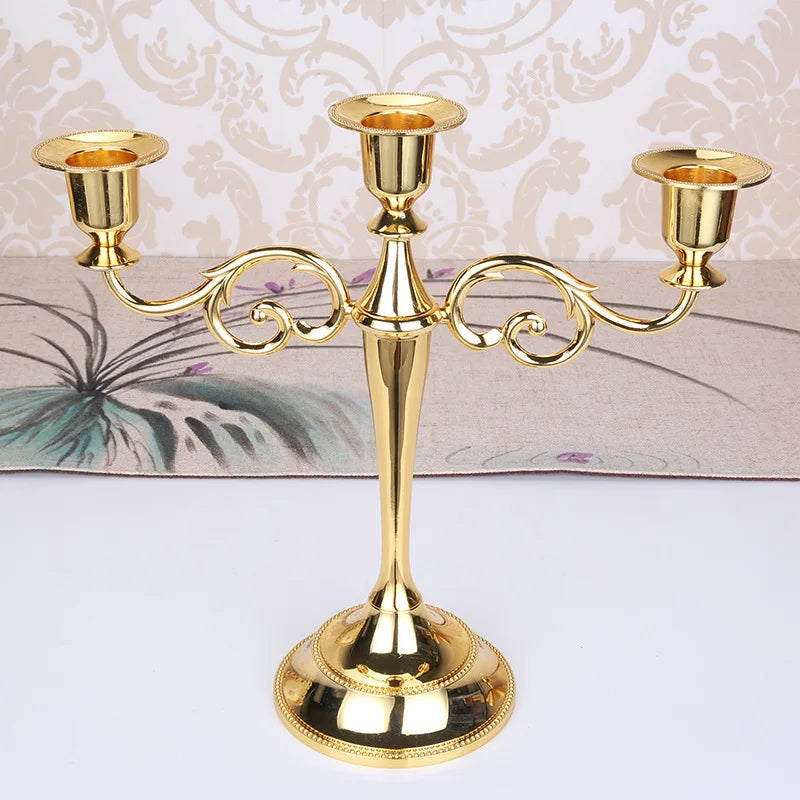 Metal Gold Bronze Plated Candle Holder Retro 3-Arms Candelabra  