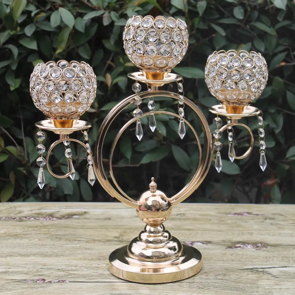 New arrival 43cm height 3-arms metal candelabras with crystal pendants  