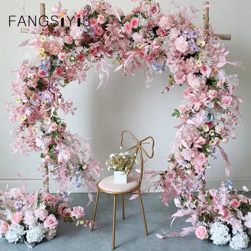 Pink Floral Arrangement Add Moon Shape Arch Stand Wedding Backdrop  
