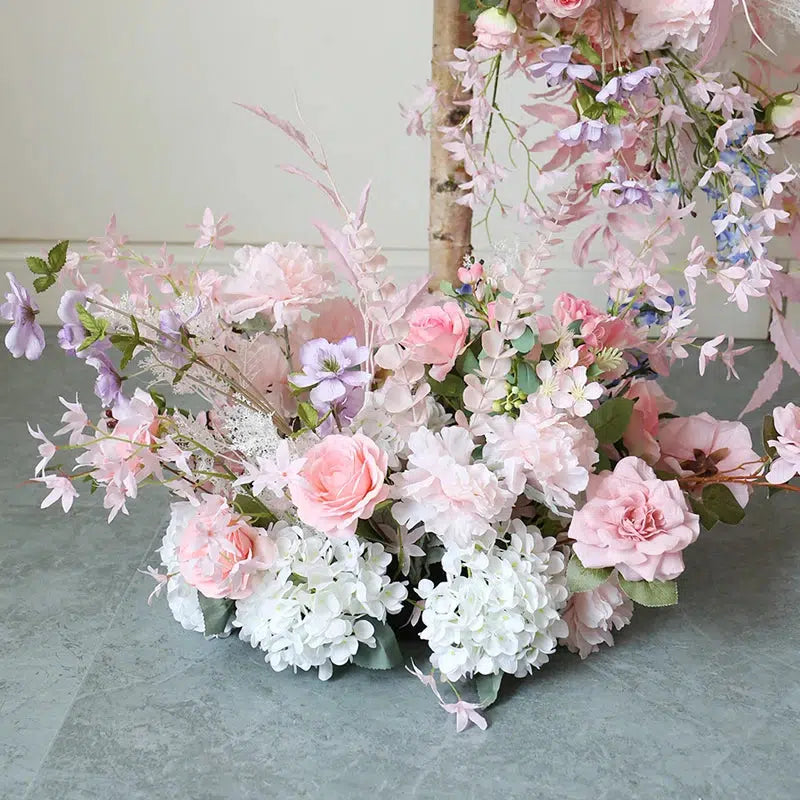 Pink Floral Arrangement Add Moon Shape Arch Stand Wedding Backdrop  