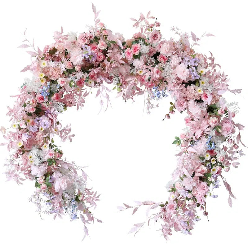 Pink Floral Arrangement Add Moon Shape Arch Stand Wedding Backdrop  