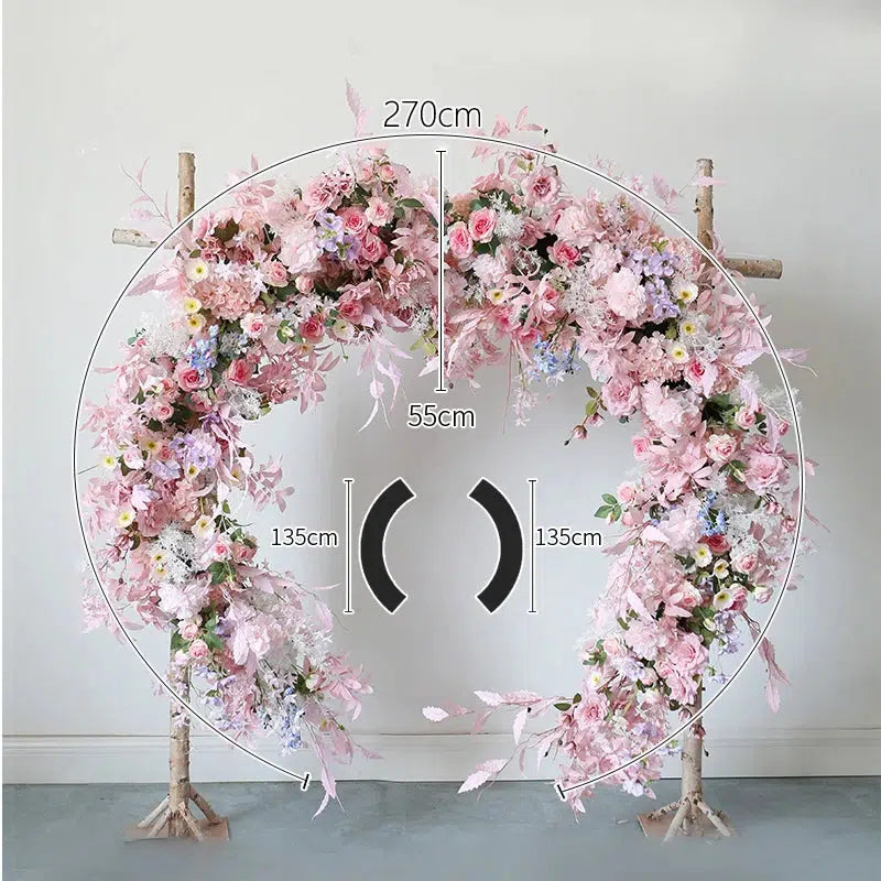 Pink Floral Arrangement Add Moon Shape Arch Stand Wedding Backdrop  