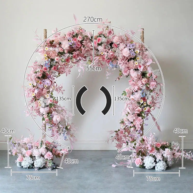 Pink Floral Arrangement Add Moon Shape Arch Stand Wedding Backdrop  