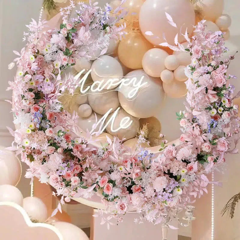 Pink Floral Arrangement Add Moon Shape Arch Stand Wedding Backdrop  