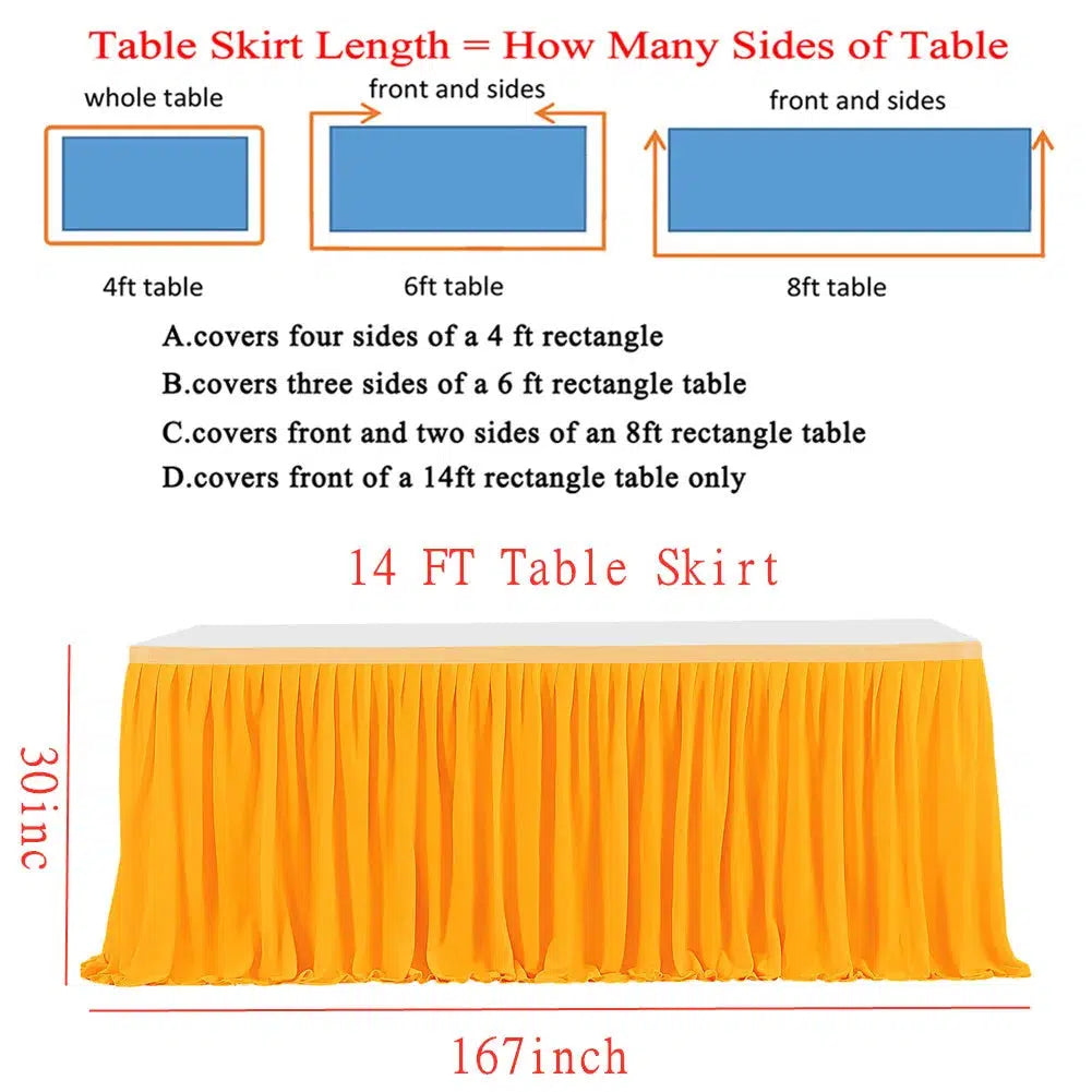 Pleated Table Skirt Table Cloth 6 Ft x 14 Ft Large Size Wrinkle Resistant  