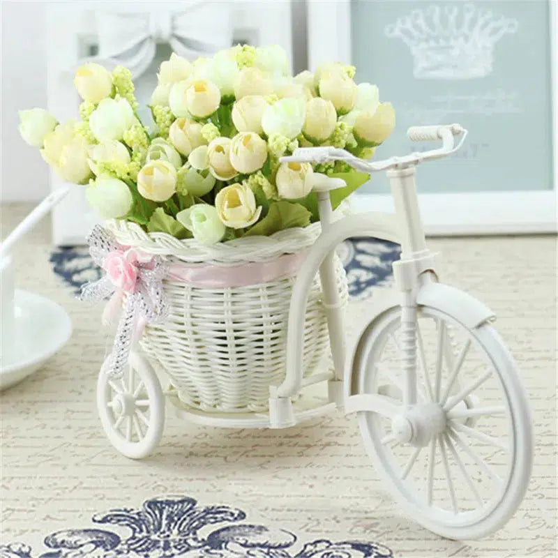 Rattan Bike Vase with Silk Flowers Rose  Daisy  